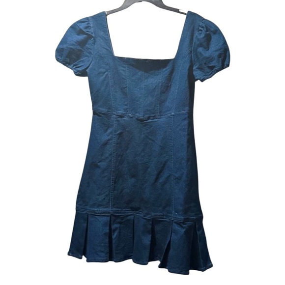 Planet Gold Women's Juniors' Puff-Sleeve Denim Dress (Navy, Medium) - Picture 7 of 11